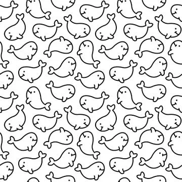 Vector seamless pattern with whales on white background . Design for fabric,  Stock Illustration