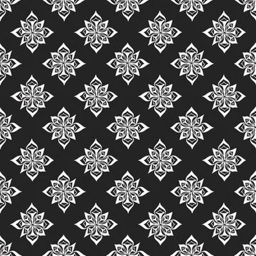 Vector seamless pattern with white abstract rhombus on black background Stock Illustration