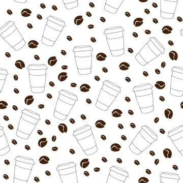 Vector seamless pattern on white background with coffee beans Stock Illustration