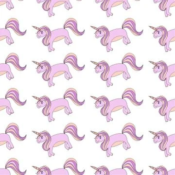 Vector seamless pattern on white background unicorn ponies pink Stock Illustration