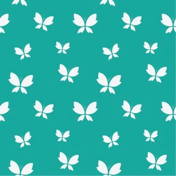 Vector seamless pattern with white butterfly on blue background. wallpaper Stock Illustration