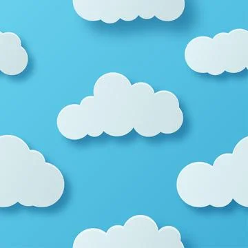 Vector Seamless Pattern with White Clouds on Blue Sky Background. Cloud Stock Illustration