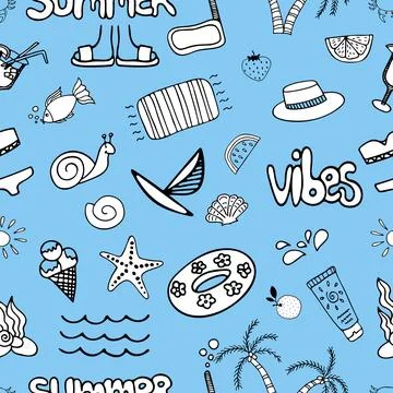 Vector seamless pattern with white doodle set. Hand drawn illustration with t Stock Illustration