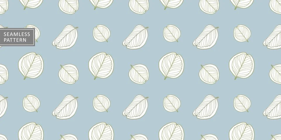 Vector seamless pattern with white eucalyptus leaves on a blue background Stock Illustration
