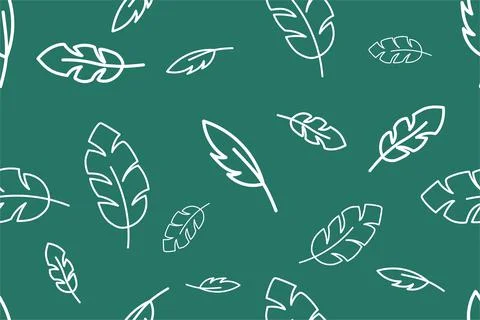Vector seamless pattern with white falling feathers on a green background Stock Illustration