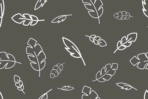 Vector seamless pattern with white falling feathers on a grey background, doodle Stock Illustration