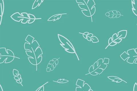 Vector seamless pattern with white falling feathers on a green background Stock Illustration