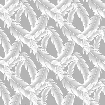 Vector seamless pattern, white feathers on gray background. Stock Illustration