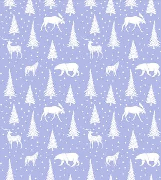 Vector seamless pattern of white forest animals Stock Illustration