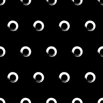 Vector seamless pattern with white hand drawn circles on black background. Illustrazione stock