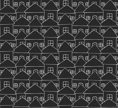 Vector seamless pattern of white hand drawn houses Stock Illustration