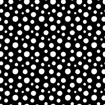 Vector seamless pattern of white hand-drawn circles polka dot isolated on a b Illustrazione stock