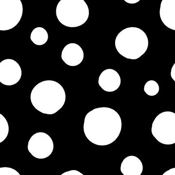 Vector seamless pattern of white hand-drawn circles polka dot isolated on a b Illustrazione stock