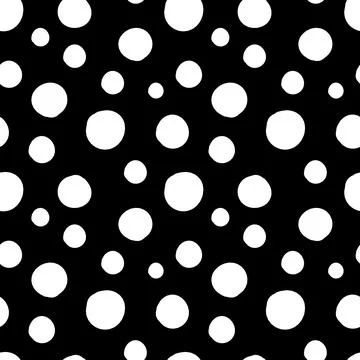 Vector seamless pattern of white hand-drawn circles polka dot isolated on a b Stock Illustration