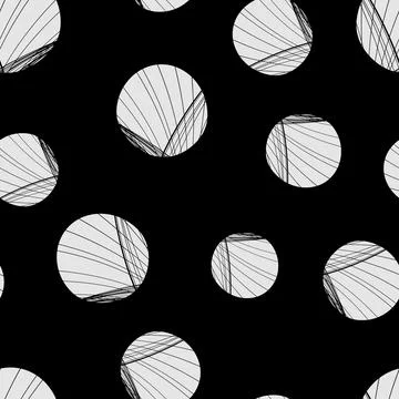 Vector seamless pattern of white hand-drawn circles polka dot isolated on a b Stock Illustration