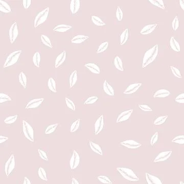 Vector seamless pattern with white hand drawn simple leaves on pink backgroun Stock Illustration