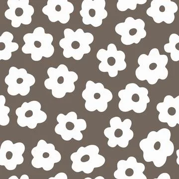 Vector seamless pattern with white hand drawn flowers on dark background. Doo Stock Illustration
