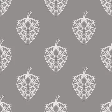 Vector Seamless Pattern with White Hand Drawn Cartoon Hop on Gray Background Stock Illustration