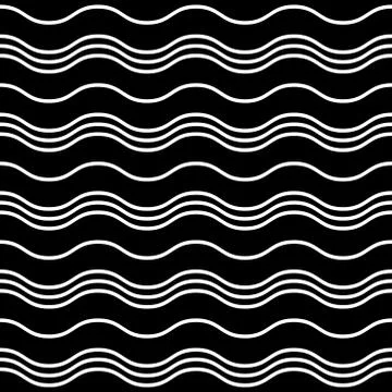 Vector Seamless Pattern. White horizontal wavy lines on a black background Illustrazione stock