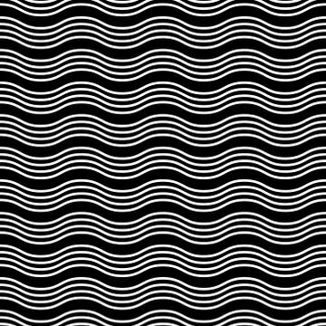 Vector Seamless Pattern. White horizontal wavy lines on a black background Illustrazione stock