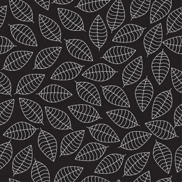 Vector seamless pattern with white leaves silhouettes on a black background Stock-Illustration