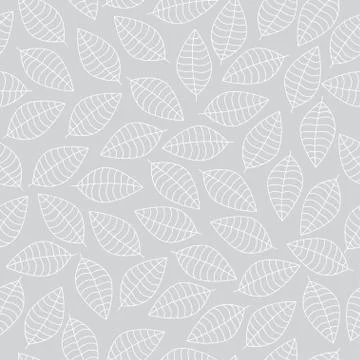 Vector seamless pattern with white leaves silhouettes on a grey background Illustrazione stock