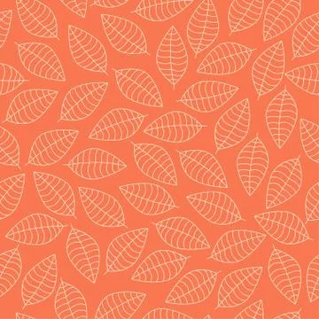 Vector seamless pattern with white leaves silhouettes on an orange Stock Illustration
