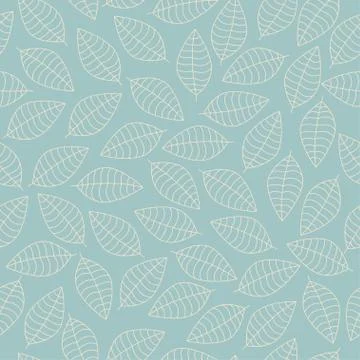 Vector seamless pattern with white leaves silhouettes on a blue background Stock Illustration