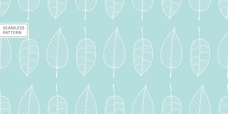 Vector seamless pattern with white leaves on a blue background Illustrazione stock