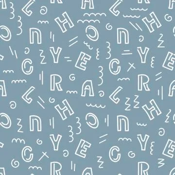 Vector seamless pattern with white letters of the alphabet in random order Illustrazione stock