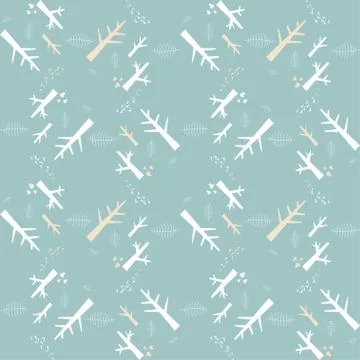 Vector seamless pattern with white nature elements on a blue background 스톡 일러스트