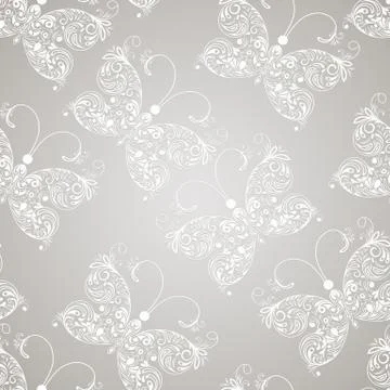 Vector seamless pattern with white paper cut butterflies Stock Illustration