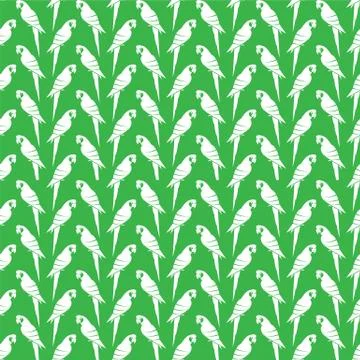Vector seamless pattern with white parrot on green background. wallpaper Stockillustratie