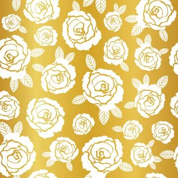 Vector seamless pattern white roses on gold Stock Illustration