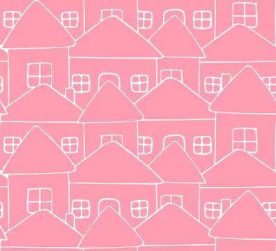 Vector seamless pattern of white sketch houses Stock Illustration