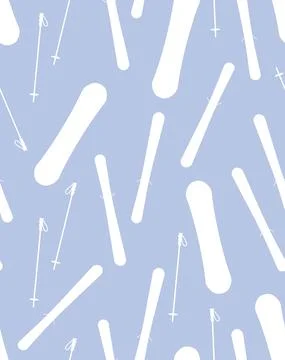 Vector seamless pattern of white ski and snowboard Stock Illustration
