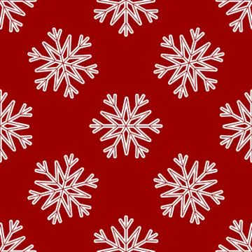 Vector Seamless Pattern of White Snowflakes on a Red Background Stock Illustration
