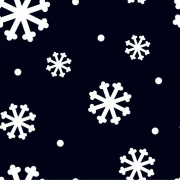 Vector seamless pattern with white snowflakes on dark blue background. Stock Illustration