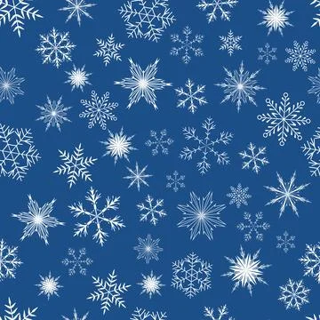 Vector seamless pattern of white snowflakes on a blue background. Winter illu Stock Illustration