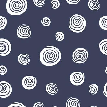 Vector seamless pattern with white spirals on dark blue background. Abstract  Stock Illustration