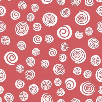 Vector seamless pattern with white spirals on red background. Abstract backgr Stock Illustration