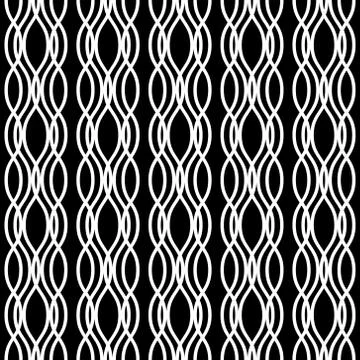 Vector seamless pattern. White vertical wavy lines intertwined on a black Stock Illustration
