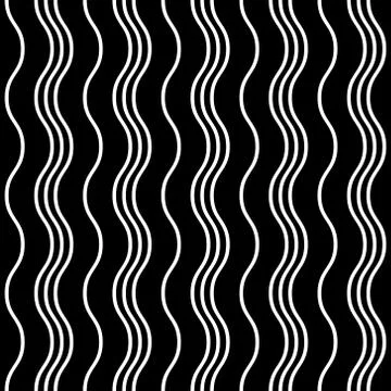 Vector Seamless Pattern. White vertical wavy lines on a black background. Simple Stock Illustration