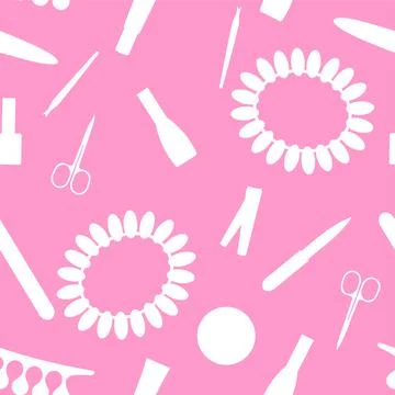 Vector seamless pattern whith manicure and pedicure tools on a pink background Stock Illustration