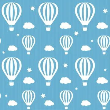 Vector seamless pattern whith white hot air balloons on the blue sky Stock Illustration