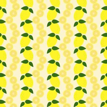 Vector seamless pattern with whole lemons and slices in a row Stock Illustration