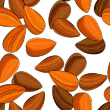 Vector seamless pattern of whole peeled almonds top view. Stock Illustration