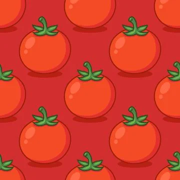 Vector Seamless Pattern with Whole Red Tomato on Red Background. Fresh Tomato Illustrazione stock