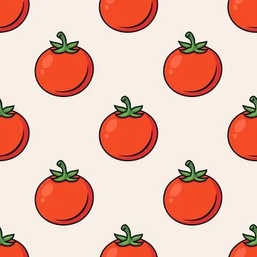 Vector Seamless Pattern with Whole Red Tomato on White Background. Fresh Tomato Stock Illustration