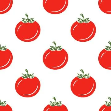 Vector Seamless Pattern with Whole Red Tomato on White Background. Fresh Tomato Stock Illustration